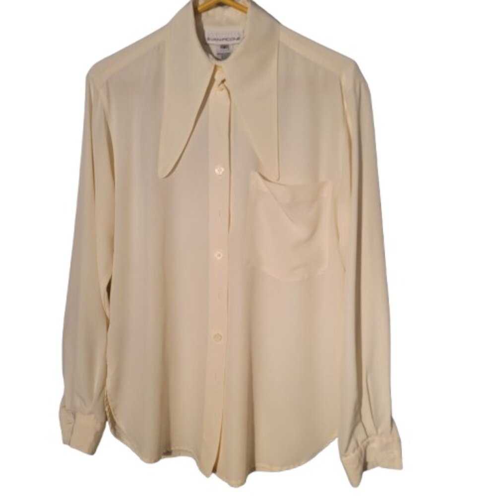 Evan Picone Women's Long Sleeve Ivory Blouse w/Breast Pocket Size 4